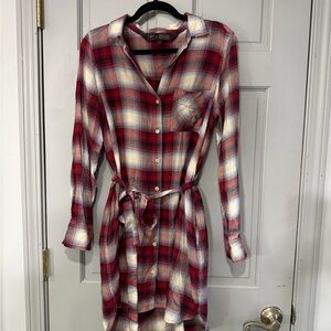 Gap x Pendleton Red Plaid Flannel Shirt Dress Tie Waist